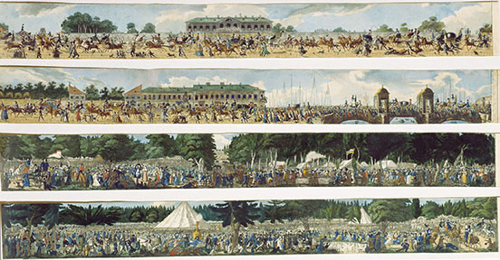 Elaborate panorama of the Ekateringof Outdoor Festival, 1825