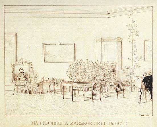 Aleksandra Nikolaevna's own drawing of her room at Tsarskoe Selo