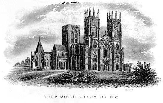 York Minster: twin towers with square towered church behind