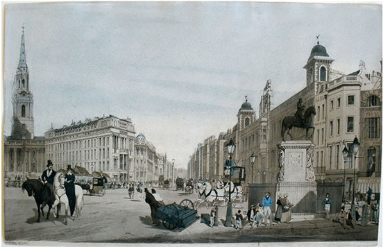 The Strand, London, showing the statue of King Charles the First and Saint Mary-le-Strand church