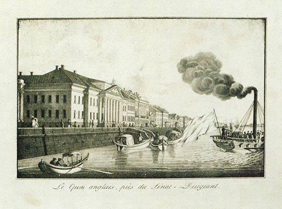 English Embankment (English Quay) from St. Peter's Square, 1826 (State Museum of the History of St. Petersburg)