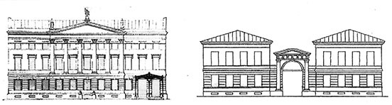 Architectural drawings of the front and side façades of the English Church in St. Petersburg, 1876