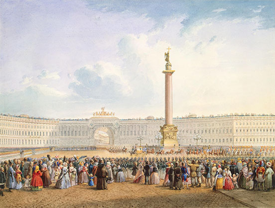 Crowd at celebration in Palace Square, 1840s (Hermitage Museum, St. Petersburg)