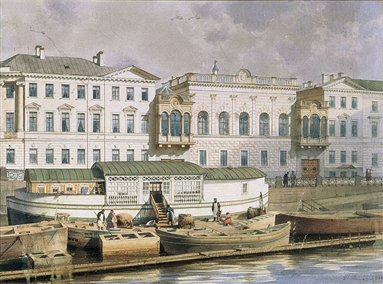 The façade of the home of Grigorii Grigorievich Kushelev, facing the Neva, 1840s