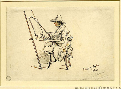 line drawing of painter; face coloured in