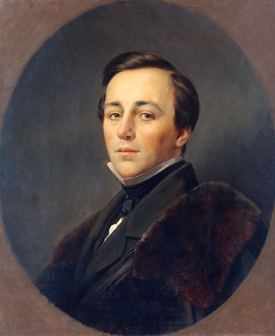 Formal portrait of Aleksandr Bobrinksi Jr in a dark suit, headshot with a fur cape