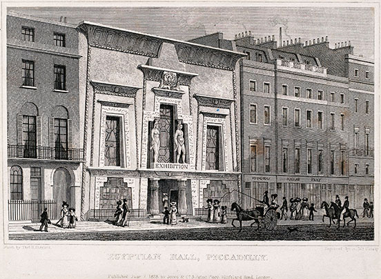 The front façade of the Egyptian Hall, Picadilly, London, 1828