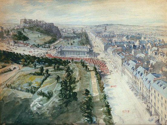 Arial view of Princes Street, Edinburgh looking west, 1847