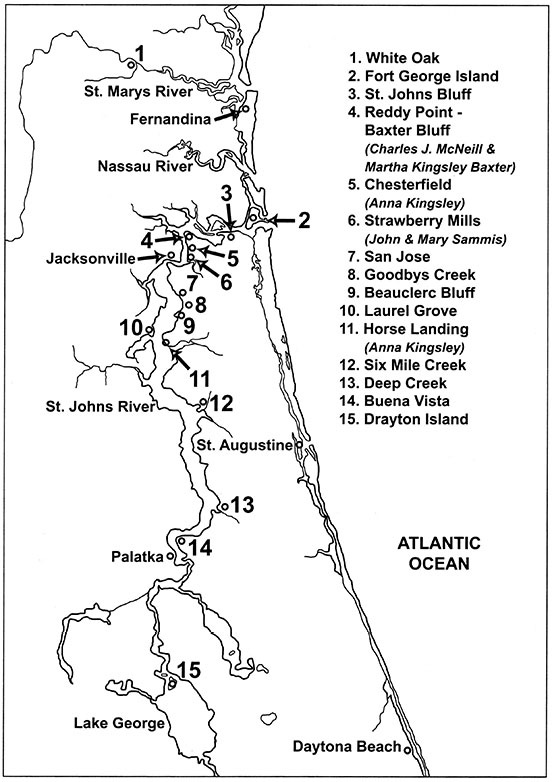 A map of Zephaniah Kingsley's lands in Florida