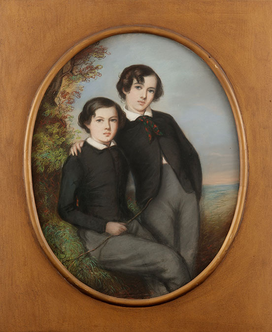 Portrait of James and William Whistler in school uniform, James standing with his arm around Wiliiam, 1847, by Émile Dessain (Freer Gallery of Art, Washington, DC)